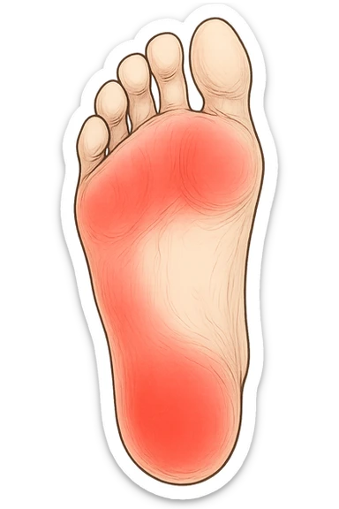 Piede con rossore focus sotto la pianta sulle punte dei piedi sticker