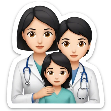 mother and daugther in doctors office grayish black hair color warm tone   sticker