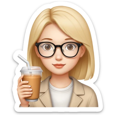 A girl wearing glasses drinking milk tea sticker