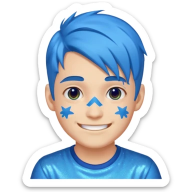 glitter blue gamer boy happy blue hair sticker