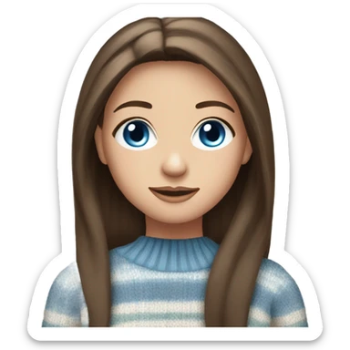beautiful woman, long straight brown hair, blue eyes, striped knit sweater sticker