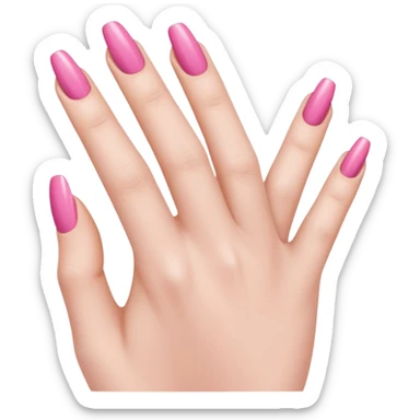  pink close-up of a hand with beautifully manicured nails, glossy pink nail polish, elegant nail shape, soft lighting and shadows, realistic style, sticker