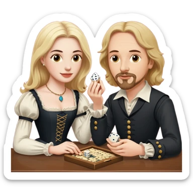 Can you make an emoji of William Shakespeare and Anne Hathaway (his wife-1582) playing Yahtzee. She needs to be blonde!  sticker