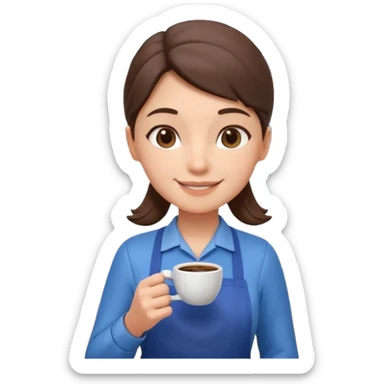 cute barista portrait, head and shoulders only, wearing apron, coffee shop uniform, friendly smile, holding a small coffee cup, 3D cartoon, mobile game icon style, clean background, no text, no watermark
 sticker