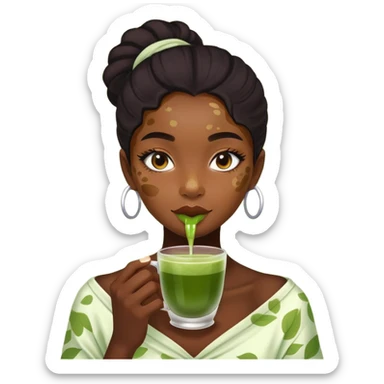 Haz a una chica morena con vitiligo y tomando matcha sticker