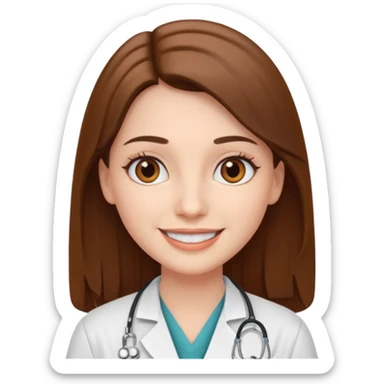 smiling doctor woman, brown eyes, white skin, long brown straight  sticker