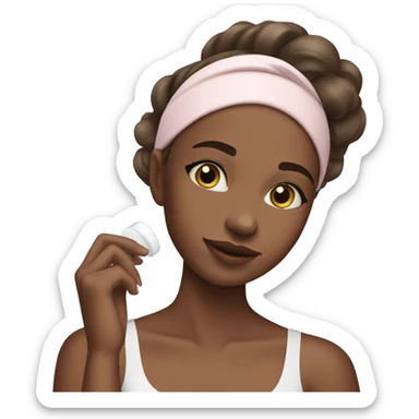 Girl applying skincare on her face with a skincare headband on sticker