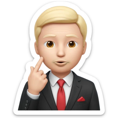 3D render of a shushing face emoji 🤫 dressed in a business suit, holding a finger to its lips. representing deceptive corporate marketing compliance. Studio lighting, cinematic realism, subtle irony, professional color grading sticker