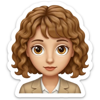 Emoji of a french teacher from Spain, Brown Big eyes, fringe, wavy hair sticker
