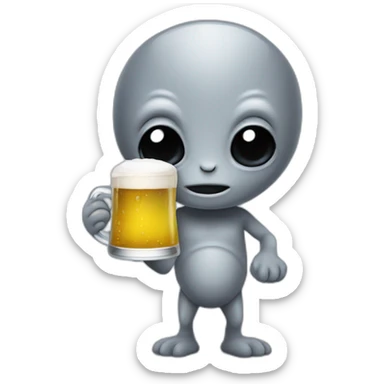 cute grey alien hold beer sticker