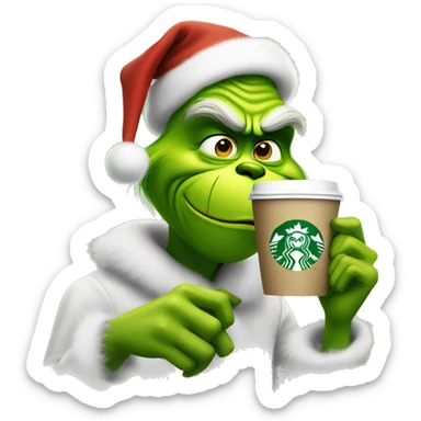 Grinch drinking Starbucks sticker