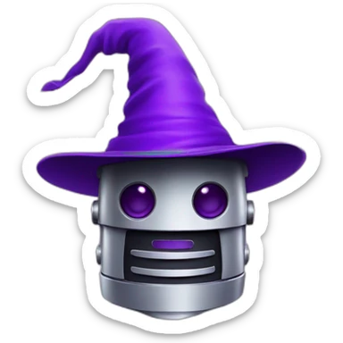 robot with purple wizard hat sticker