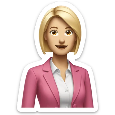 a 40 years old business woman in finance with short blond hair wearing a pink blazer sticker