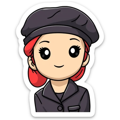 girl wearing a black beret sticker