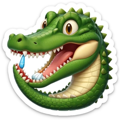 an alligator opening its mouth with a dentist sticker
