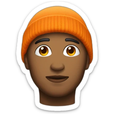 Persona sin pelo con gorro de lana naranja sticker