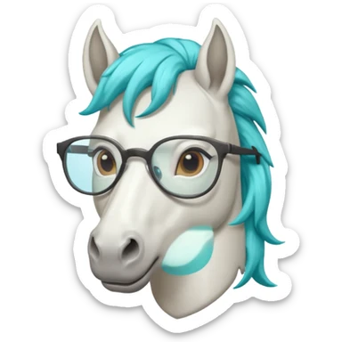 white horse head with turquoise hair and glasses sticker