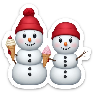 snowmen holding ice cream single snowmen with red winter cap sticker