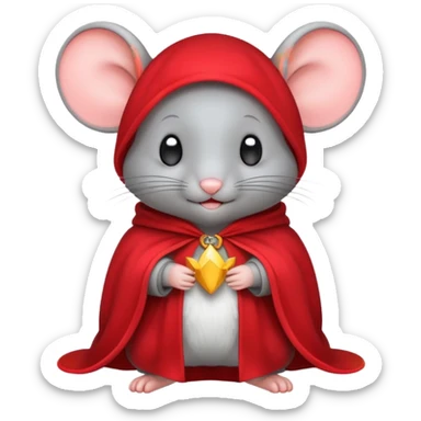 baby grey mouse, in magic red cloak sticker