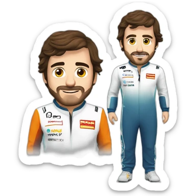 Make an emoji with Fernando Alonso un a F1 car saying help sticker