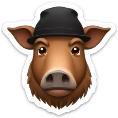 fullface brown boar tired of life with a black winter hat sticker