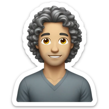 guy with long dark curly hair, white skin sticker