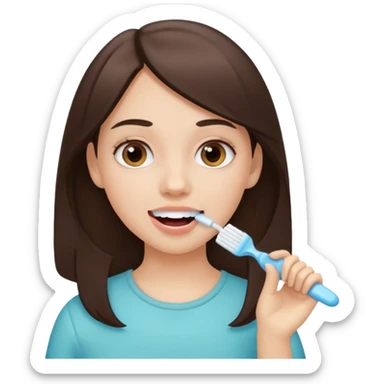 white brunette girl brushing teeth e sticker