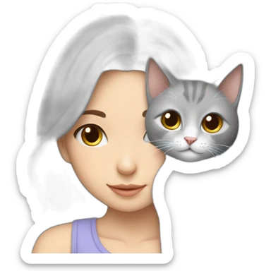 gray cat cuddles white turkish girl sticker