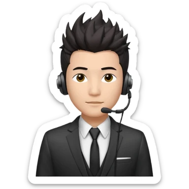 asian man headset suit face only spikey hair in front dark hair gay shirt sticker