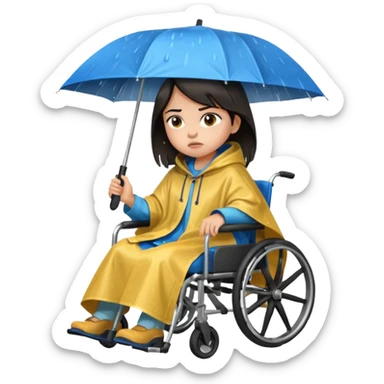 Girl with dark hair  in a wheelchair with rain poncho mad with raining  sticker