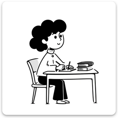 Student sitting at desk, taking notes while listening to lecture sticker