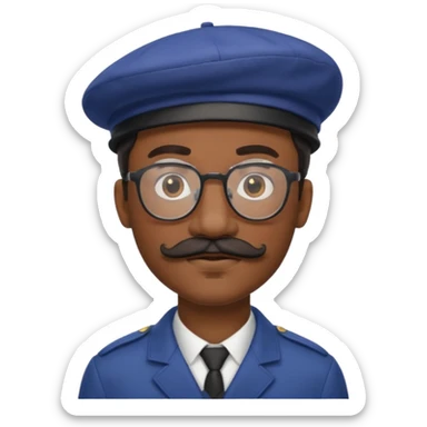A black man with a mustache, wearing glasses, and a beret tilted to the right. sticker