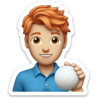 Red hair with blue shirt hitting a golf ball sticker