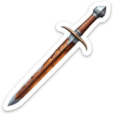 Broken rusty sword — cracked edge, worn grip sticker