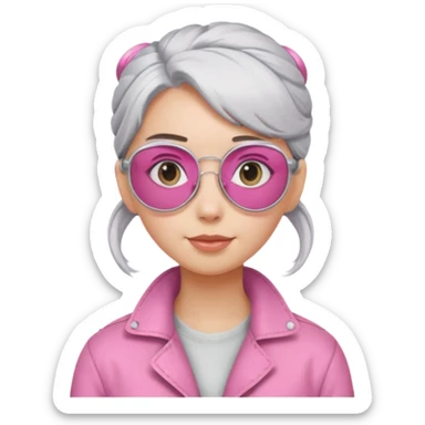 Girl with silver hair bun with pink aviator glasses sticker