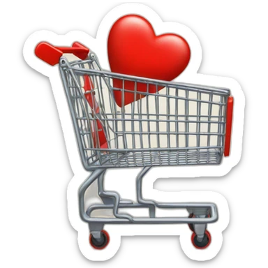 shopping cart with one red heart inside of ot sticker