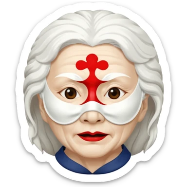 japanese culture white mask old woman with white hair and wrinkles sticker