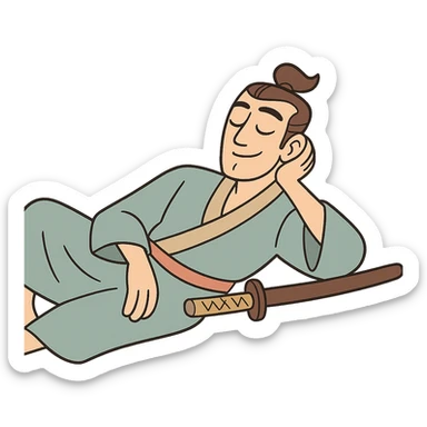 chill samurai, lounging, traditional kimono, serene expression, pastel palette sticker