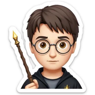 Harry Potter with glasses, lightning scar, and wand sticker