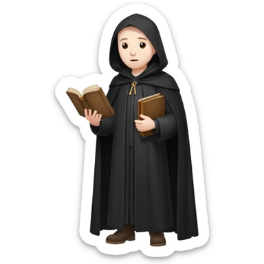 A wandering philosopher in a long black cloak with a book full height sticker
