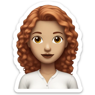 long red wine haired girl with white light skin, brown eyes and pink lips wearing a white shirt sticker