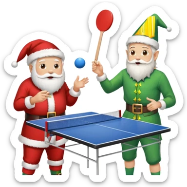 Santa and elf  playing pong at party sticker