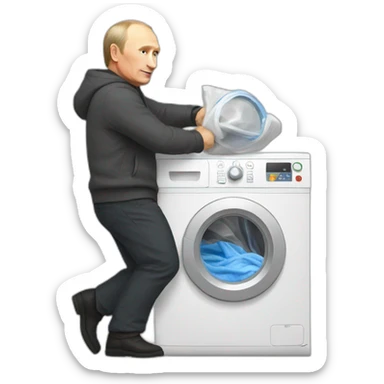 Putin carrying washing machine sticker