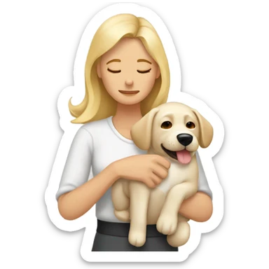 Mujer rubia durmiendo con perrito maltés sticker
