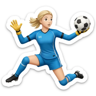 make a girl goalie diving through the air sideways with one soccer ball in her hands  sticker