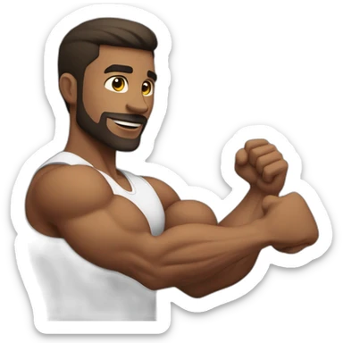 Fitness trainer man demonstrates biceps sticker