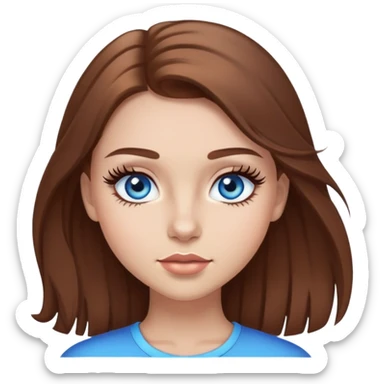 girl with brown hair and blue eyes and light skin with big lashes sticker