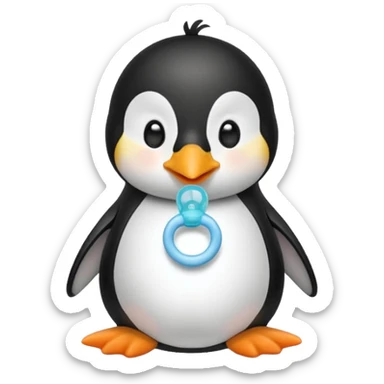 penguin wearing a diaper and sucking on a pacifier, apple style emoji, simple and cute sticker