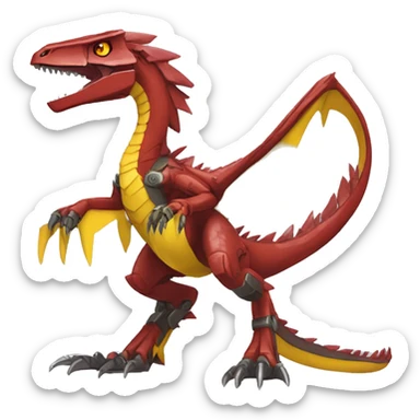  Edgy Red Yellow Shiny Digimon-Fakemon-Velociraptor-Dragon-Mecha full body sticker