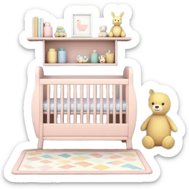 baby room, Crib beside toy shelf and rug sticker